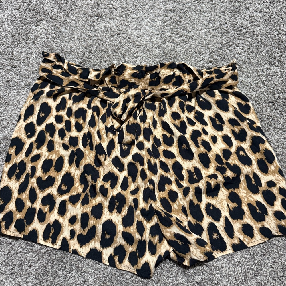 High Waist Brown and Black Shorts with Leopard Print